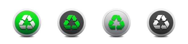 Recycle symbool op een ronde knop met schaduw 3d recycling symbool set Platte vectorillustratie