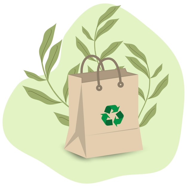 Vector recycle tas met takken rond in vectorillustratie