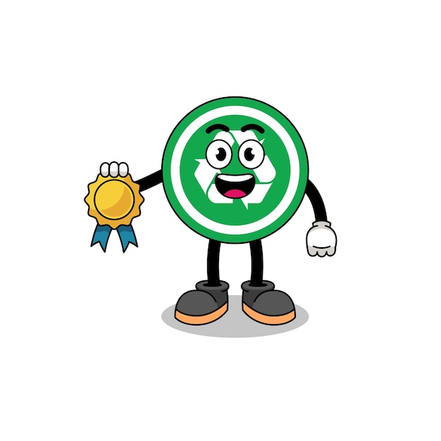 Recycle teken cartoon afbeelding met tevredenheid gegarandeerd medaille karakter ontwerp