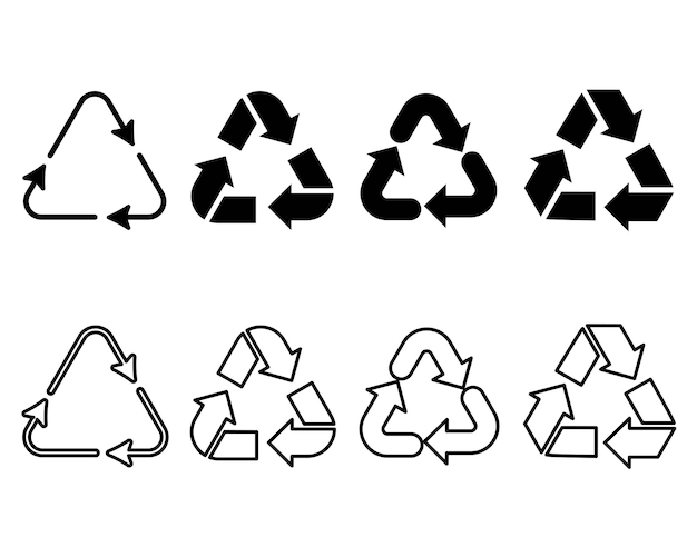 Vector recycle and trash can icons set in line style