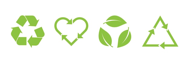 Recycle vector icon set Pijlen hart en blad recycle eco groen symbool Afgeronde hoeken