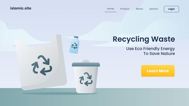 Vector recycle waste use clean energy to save nature for website template landing homepage flat isolated background vector design illustration