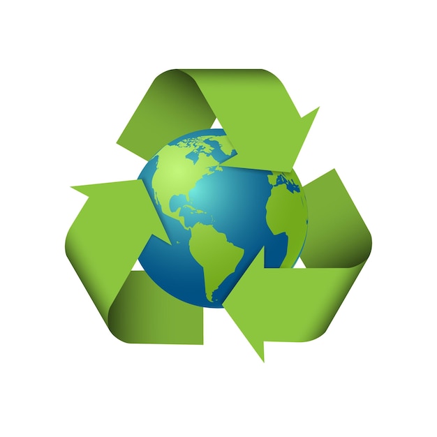 Vector recycling arrows earth recycle sign on planet earth isolated on white background