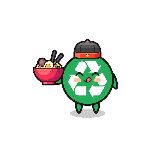 recycling as Chinese chef mascot holding a noodle bowl
