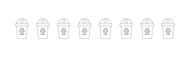 Recycling bakken voor afvalscheiding icon set Bin prullenbak vector desing