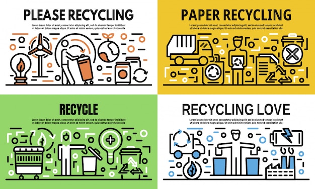 Recycling banner set, outline style