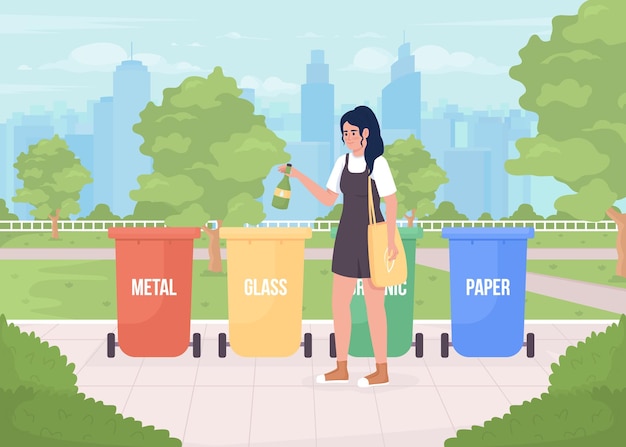 Recycling bins flat color vector illustration