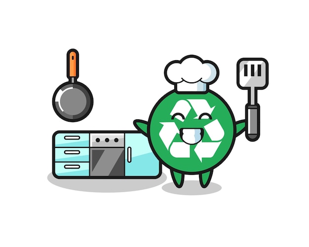Recycling character illustration as a chef is cooking , cute design