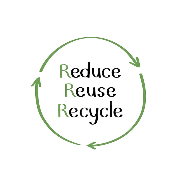 Recycling concept reduce reuse recycle text zero waste environment protection vector graphic design