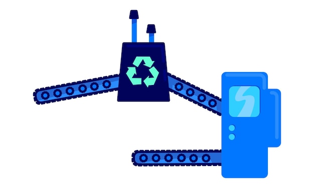 リサイクル工場設備セミフラットカラーベクトルオブジェクト白のフルサイズのアイテム処理材料ウェブグラフィックデザインとアニメーションのためのリサイクル機のシンプルな漫画風イラスト