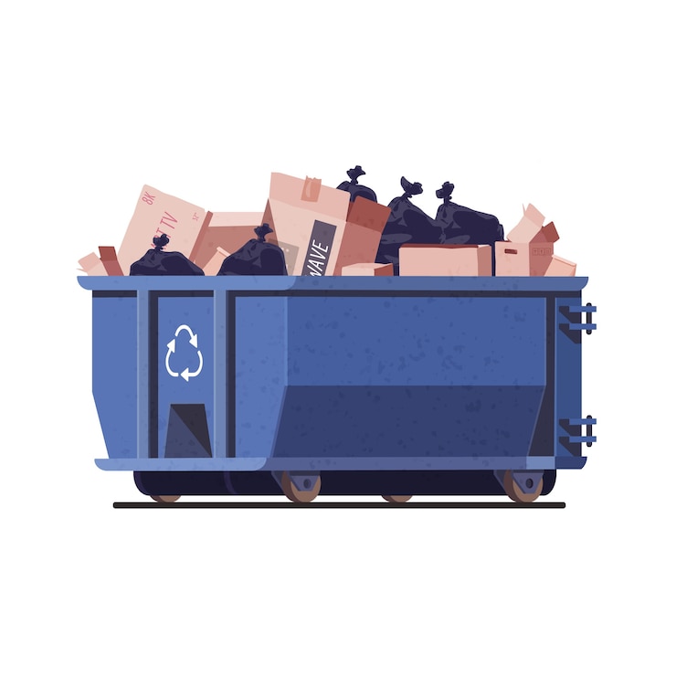 Vector recycling and garbage collection. metal container. building refuse. cardboard box. isolated illustration