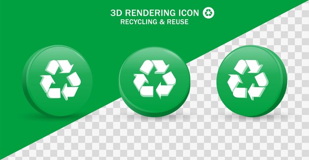 recycling icon in 3d modern green circle or reuse recycle symbol