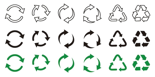 Vector recycling iconen set geïsoleerd op een witte achtergrond. pictogrammen voor milieurecycling