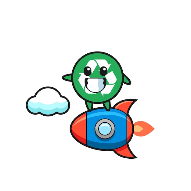 Vector recycling mascot character riding a rocket  cute design