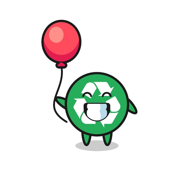 Recycling mascot illustration is playing balloon , cute design