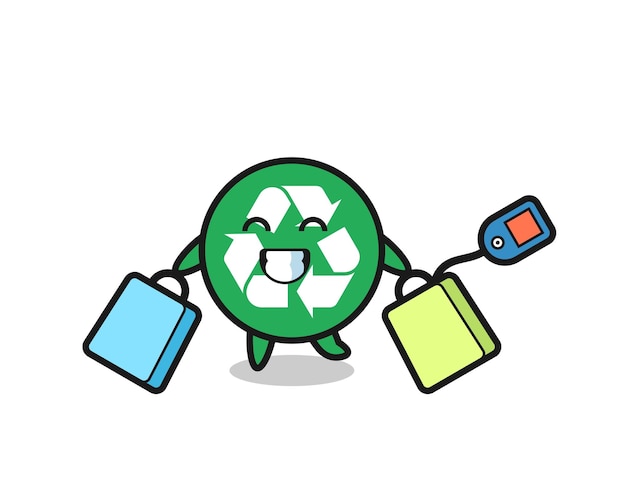 Recycling mascotte cartoon met een boodschappentas, schattig design