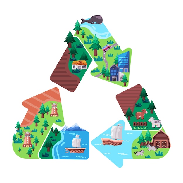 Recycling symbool ecologie groen milieu ecosysteem vriendelijk behoud red de wereld natuur illustratie