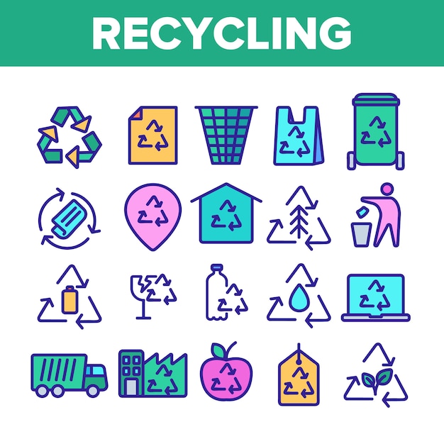 Recycling thin line icons set