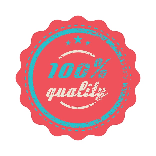 Red 100 percent quality label in vintage style on a white background