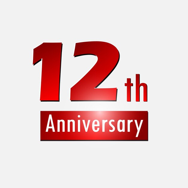 Red 12th year anniversary celebration simple logo white background