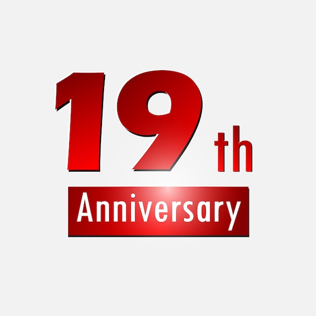 Rosso diciannovesimo anniversario celebrazione logo semplice sfondo bianco