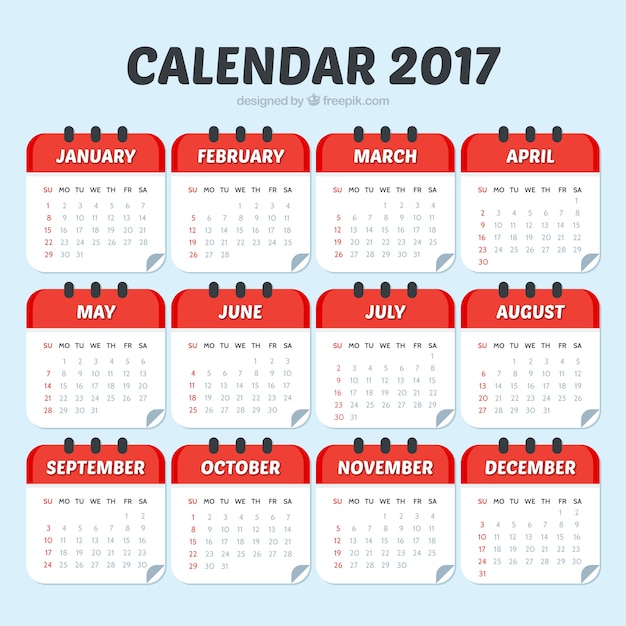 Vettore red modello 2017 del calendario