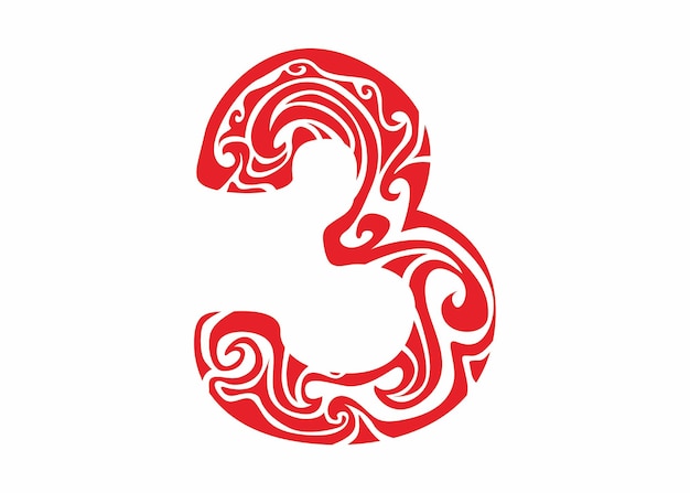 Vector red 3 number with pattern vector