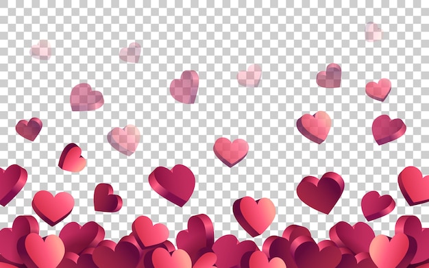 Vector red 3d hearts floating isolated on transparent background like icons for live stream video chat