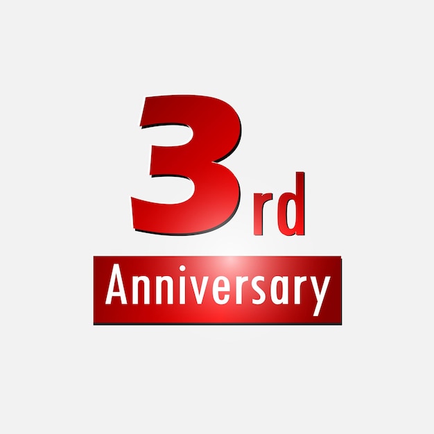 Red 3rd year anniversary celebration simple logo white background