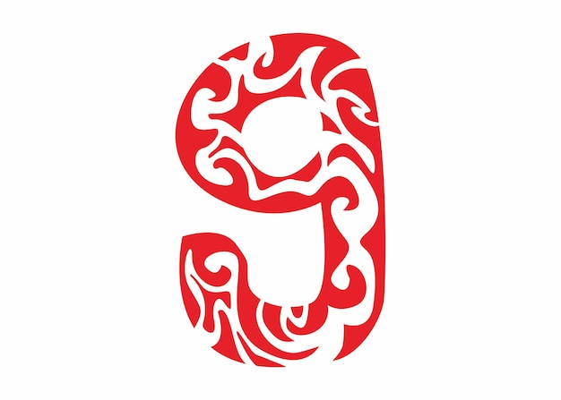 Red 9 Number With Pattern Vector