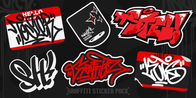 Vector red abstract colorful urban graffiti style sticker bombing met wat street art lettering