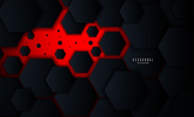 Vector red abstract hexagonal glowing background