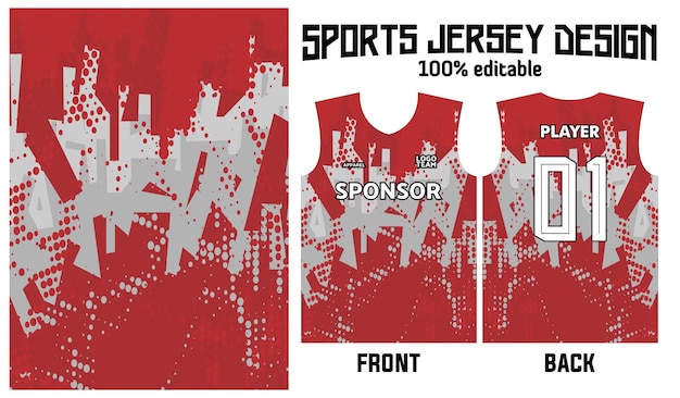 Design in jersey rosso con motivo astratto per uniforme sportiva