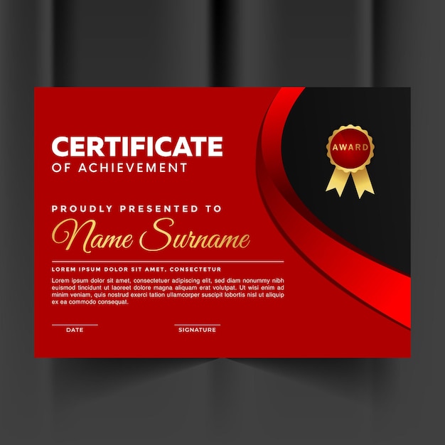 Certificato di conseguimento premio rosso e astratto