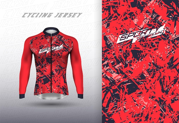 red abstract textured long sleeve sports jersey design for cycling motocross soccer game racing