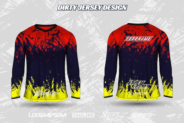 red abstract textured long sleeve sports jersey design for cycling motocross soccer game racing