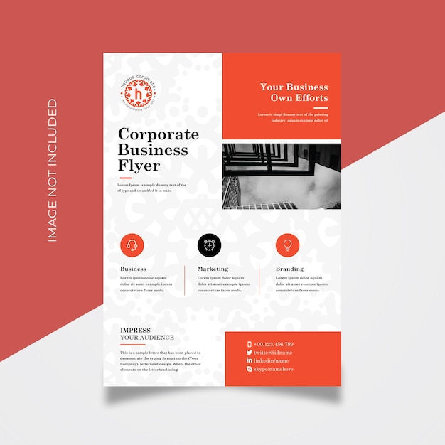 red accent flyer with boxes