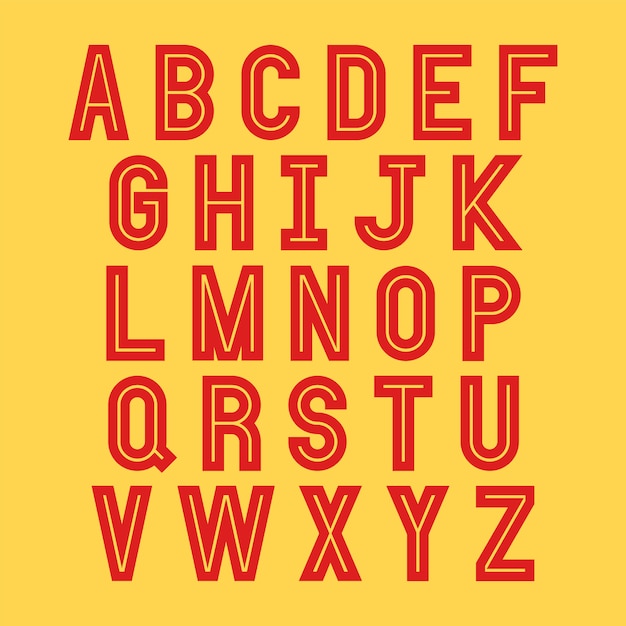 Red alphabet letters on yellow background