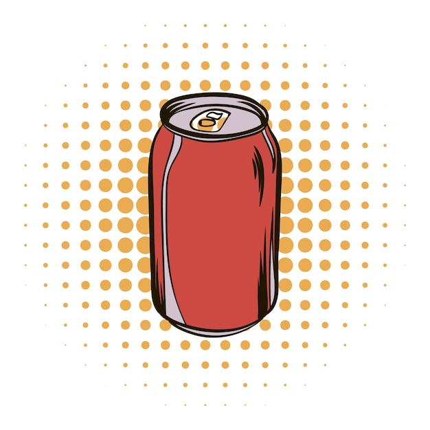 Vector red aluminum can comics icon on a white background
