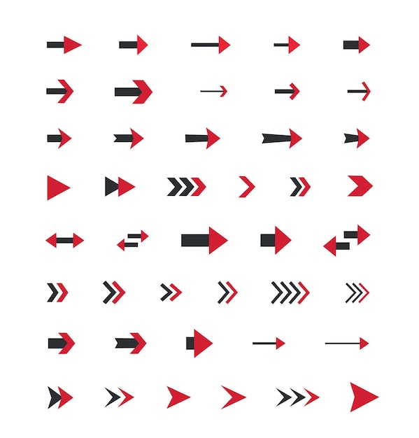 赤と黒の矢印のアイコンが白い背景に隔離されています