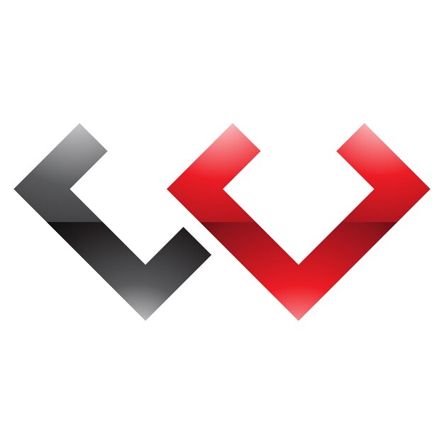 Вектор Икона красной и черной блестящей угловой буквы w