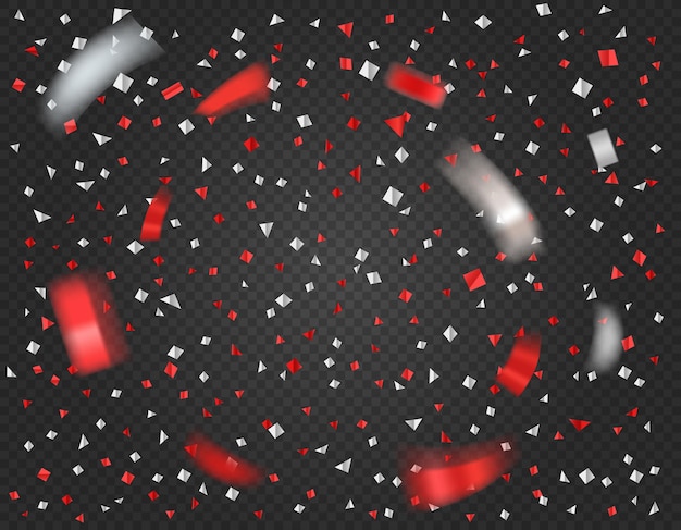 Красное и серебряное конфетти на темном фоне. иллюстрация