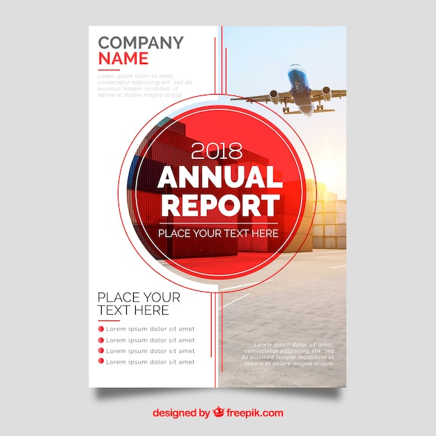 Red annual report cover with image