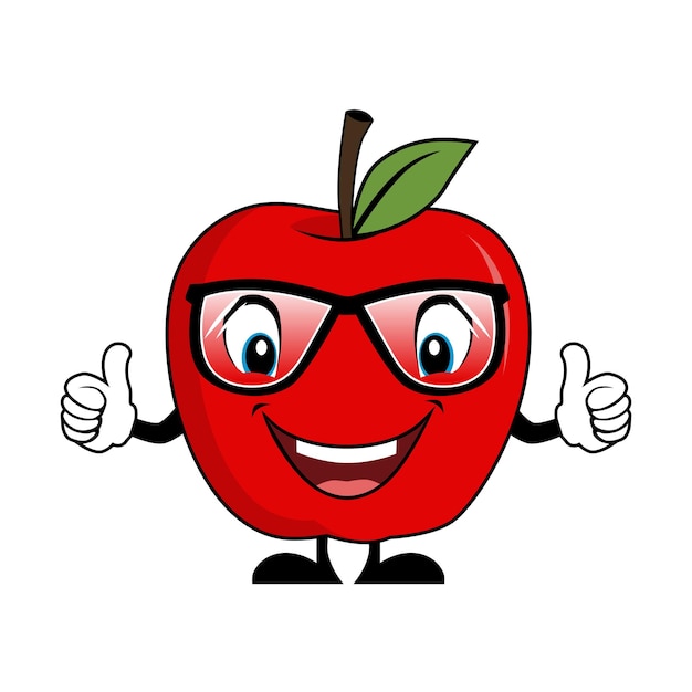 Vector red apple cartoon character with sunglasses giving thumbs up