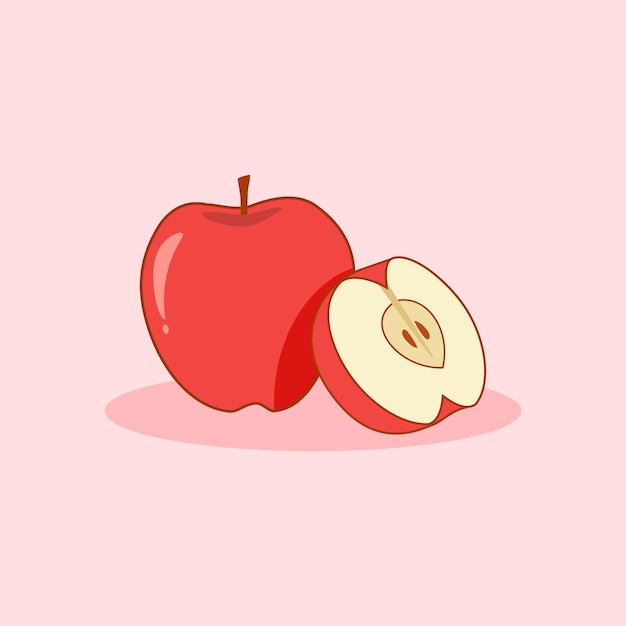 Vector red apple fruit kawaii cute illustration