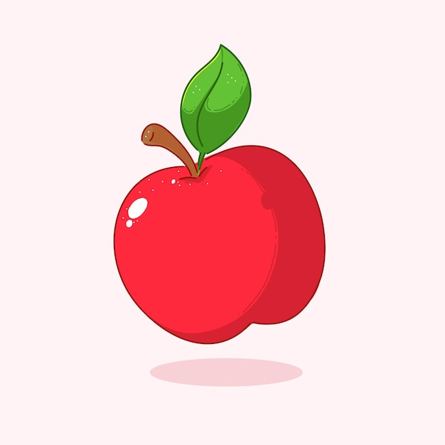 Red apple fruit organic icon sign or symbol hand drawn cartoon illustration