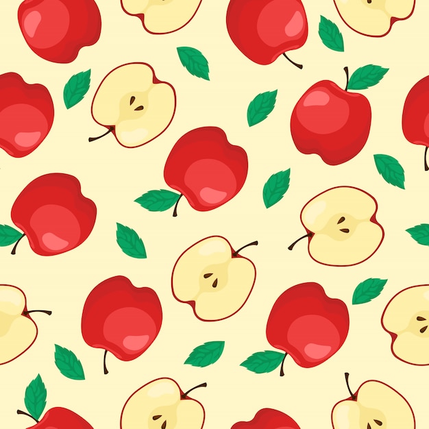 Vettore red apple fruit seamless pattern