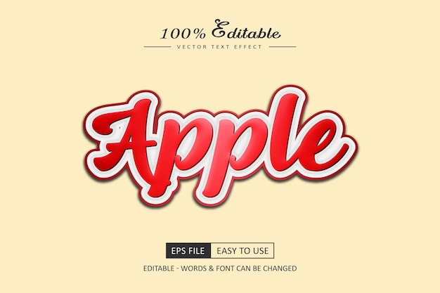 Red Apple fruits 3d editable text effect vector with cute background