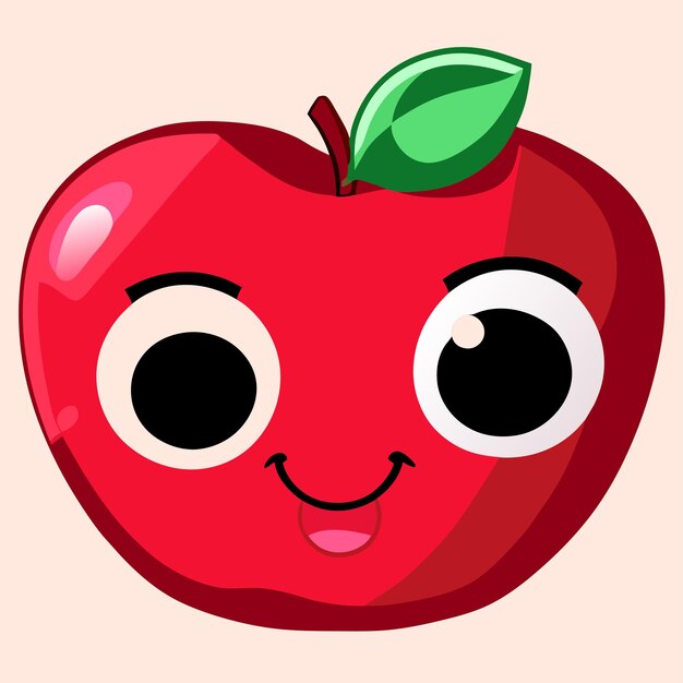 Вектор Красное яблоко, нарисованное вручную, мультяшная наклейка, иконка, изолированная иллюстрация