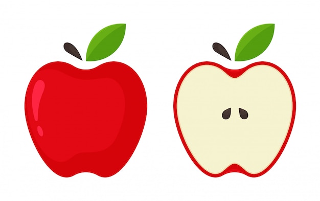 빨간 사과 아이콘입니다. 흰색 배경에서 반으로 분할 벡터 빨간 사과.
